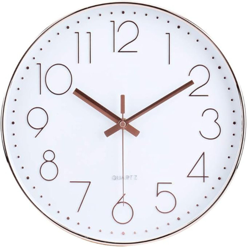 Jomparis 12 Inch Battery Operated Silent Non-Ticking Wall Clock, Quality Quartz Sweep Rose Gold Wall Clock For Home Bedroom School