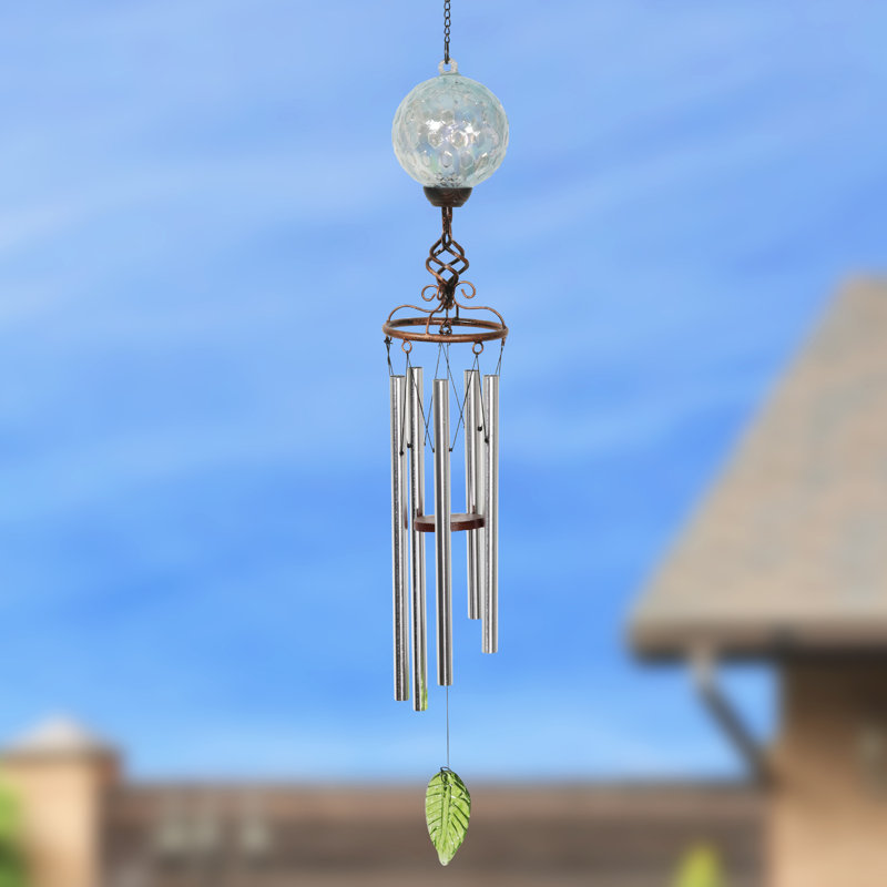 Carillon à billes en verre nacré Exhart Solar, H 46,5 po x l 5 po x P 5 po, Bleu clair