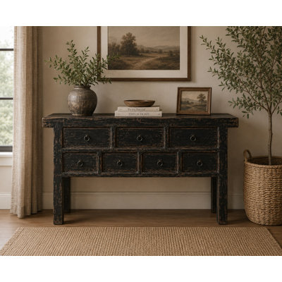 Capri 7 Drawers Sideboard Distressed Black 60x17x35H