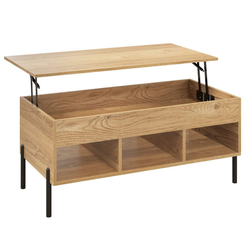 Lift Top Coffee Table with Storage, Natural Wood