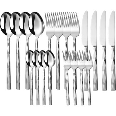 Ensemble de couverts de luxe 20 pièces en acier inoxydable pour 4, 18/10 couverts polis miroir avec motif à losanges, lavable au lave-vaisselle pour la maison, le mariage et la fête