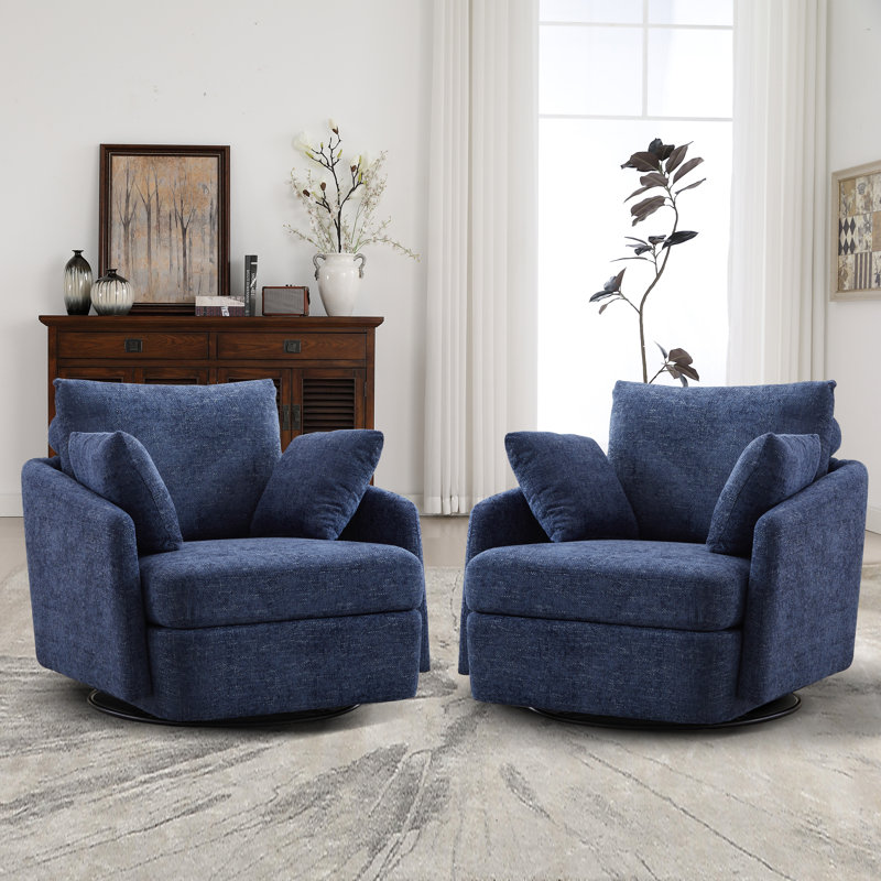 40.6'' Wide Swivel Club Chair（Set of 2), Navy Polyester