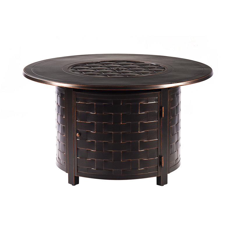 Avers Round Aluminum Propane Fire Pit Table with Lid, Antique Copper