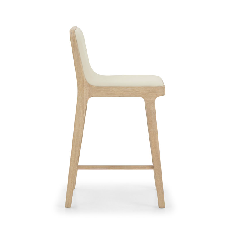 Florent Upholstered Bar Stool with Solid Wood Frame, Saddle/Acorn/Brushed Nickel