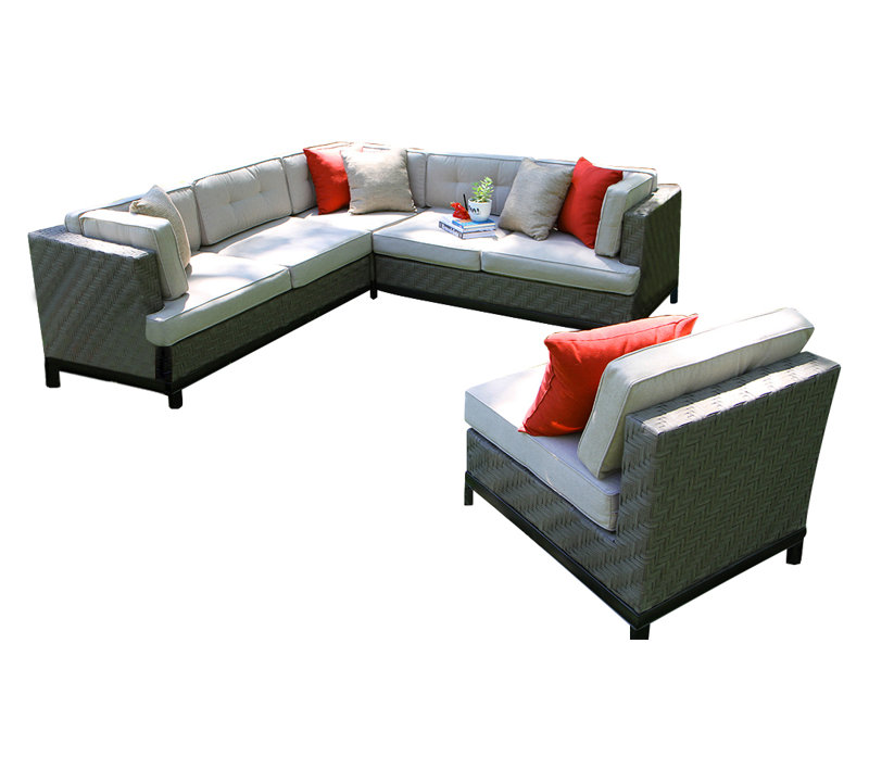 Jamarion 196 " W L-Shaped Wicker Patio Sectional with Cushions