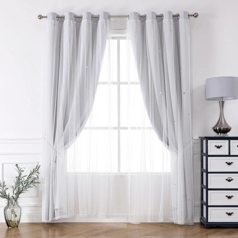 2 Panels  Romantic Stars Hollow Out Bedroom Curtains Set, Stars Window Curtains Double Layer Blackouts Curtains, Gift For Valentine's Day