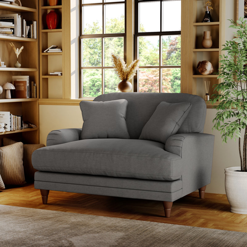 Elfur Upholstered Chair And A Half, Charcoal, Burnished Beech