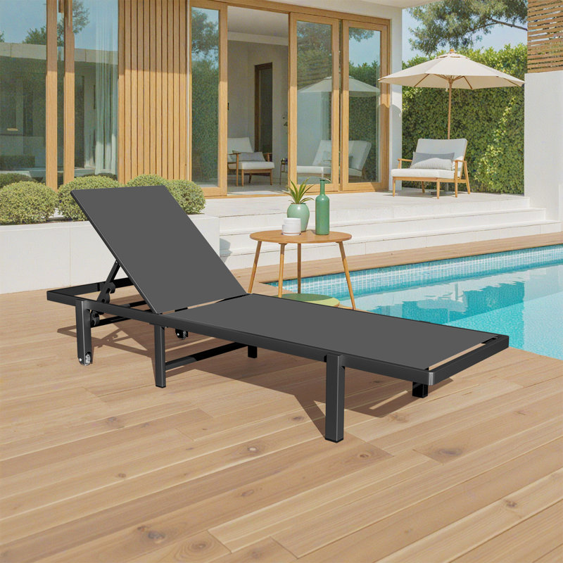 Aluminum Patio Reclining Outdoor Lounge Chairs With Wheels Outdoor Chaise, Gray