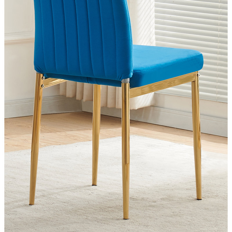 Glitz Velvet Dining Chairs with Gold Legs, Blue