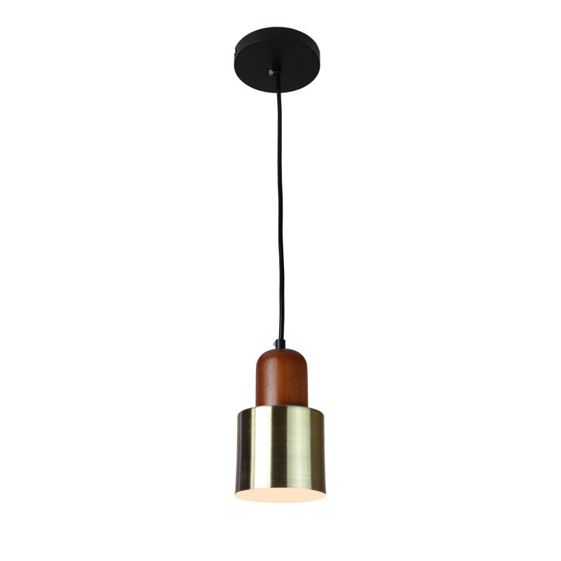 Luminaire suspendu cylindrique à 1 lumière avec accents en bois