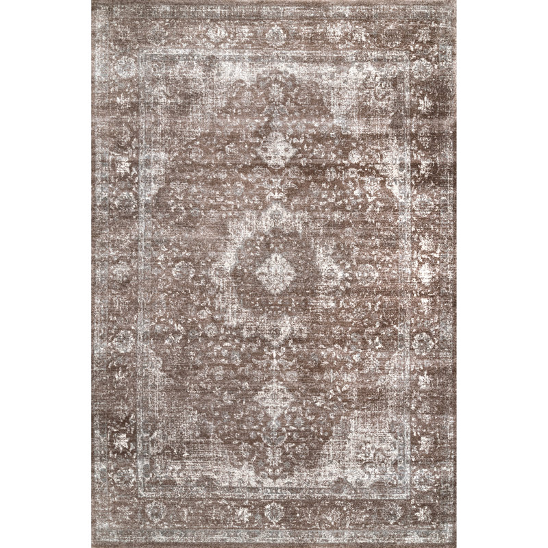 Jeffry Vintage Persian Performance Brown/White Rug, Rectangle 5' x 7' 5"