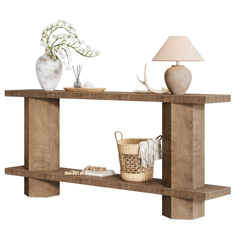 71" Extra Long Console Table With Storage Shelf, Farmhouse Entryway Table Behind Couch Sofa Table, Brown