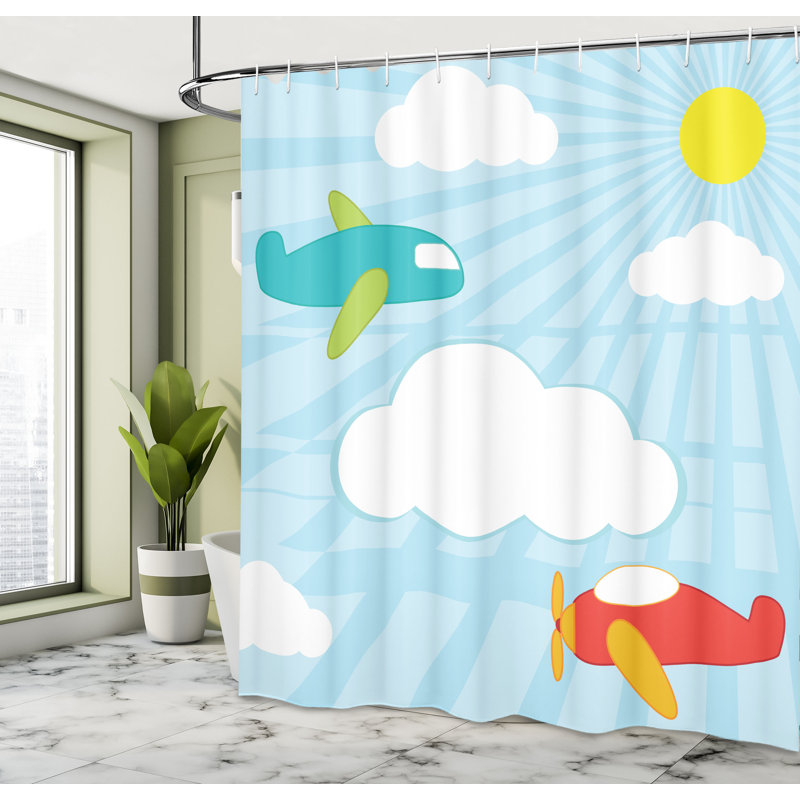 Dakota Fields Airplane Shower Curtain Retro Multicolor, 70"H x 69"W
