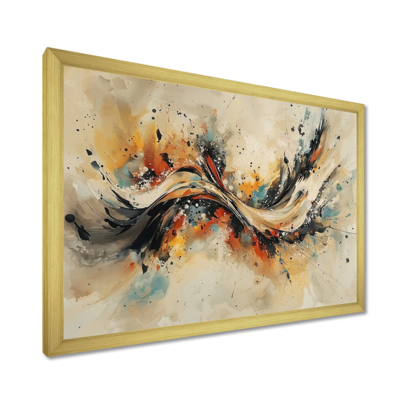 Nykhia - Abstract Wall Art, H 34 po x l 44 po, Avec cadre, Doré
