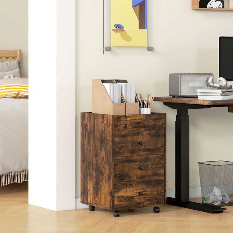 3 Drawer Home Office Storage Cabinet, Office Drawer On Wheels With Removable Tray, Under Desk Printer Stand With Storage (Cabinet)