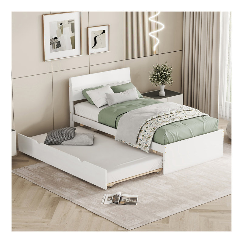Cadre de lit simple moderne avec lit gigogne simple pour tête de lit et pied de lit blanc brillant