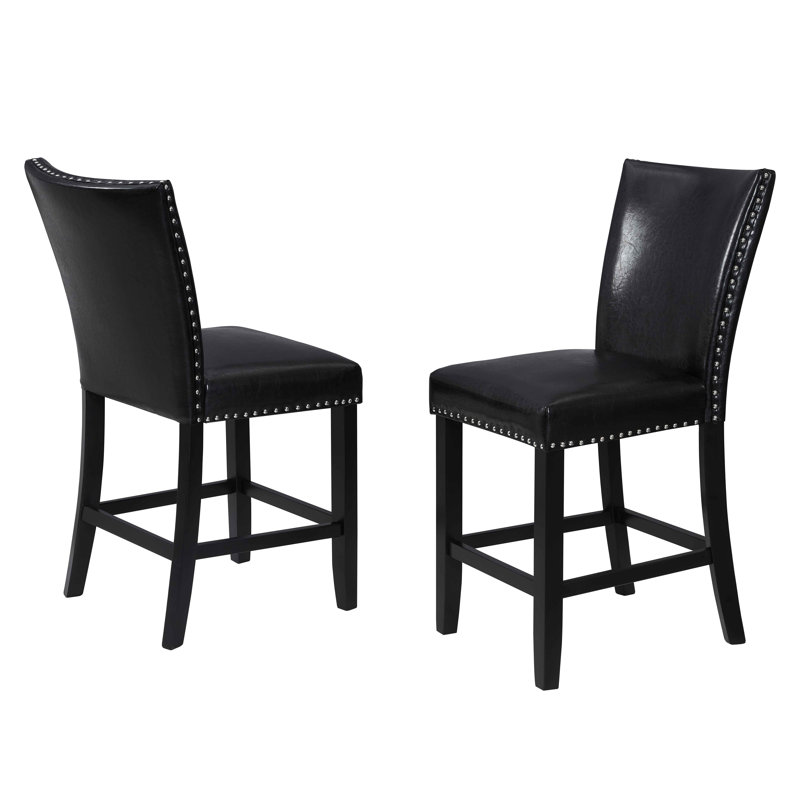 Fauteuil en polyuréthane rembourré à hauteur de comptoir 2 pièces avec repose-pieds, Noir