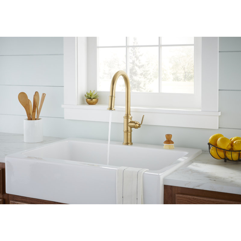 Kinzie Single Handle Pull Down Sprayer Kitchen Faucet, Brushed Bronze
