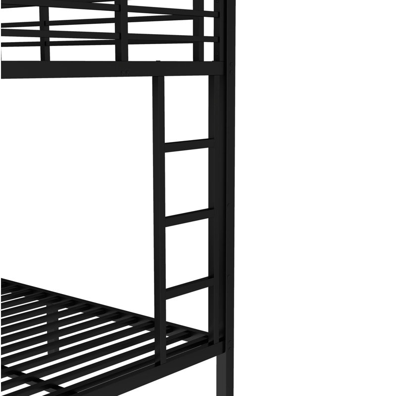 Metal Bunk Bed with Trundle, Black, Twin Over Full