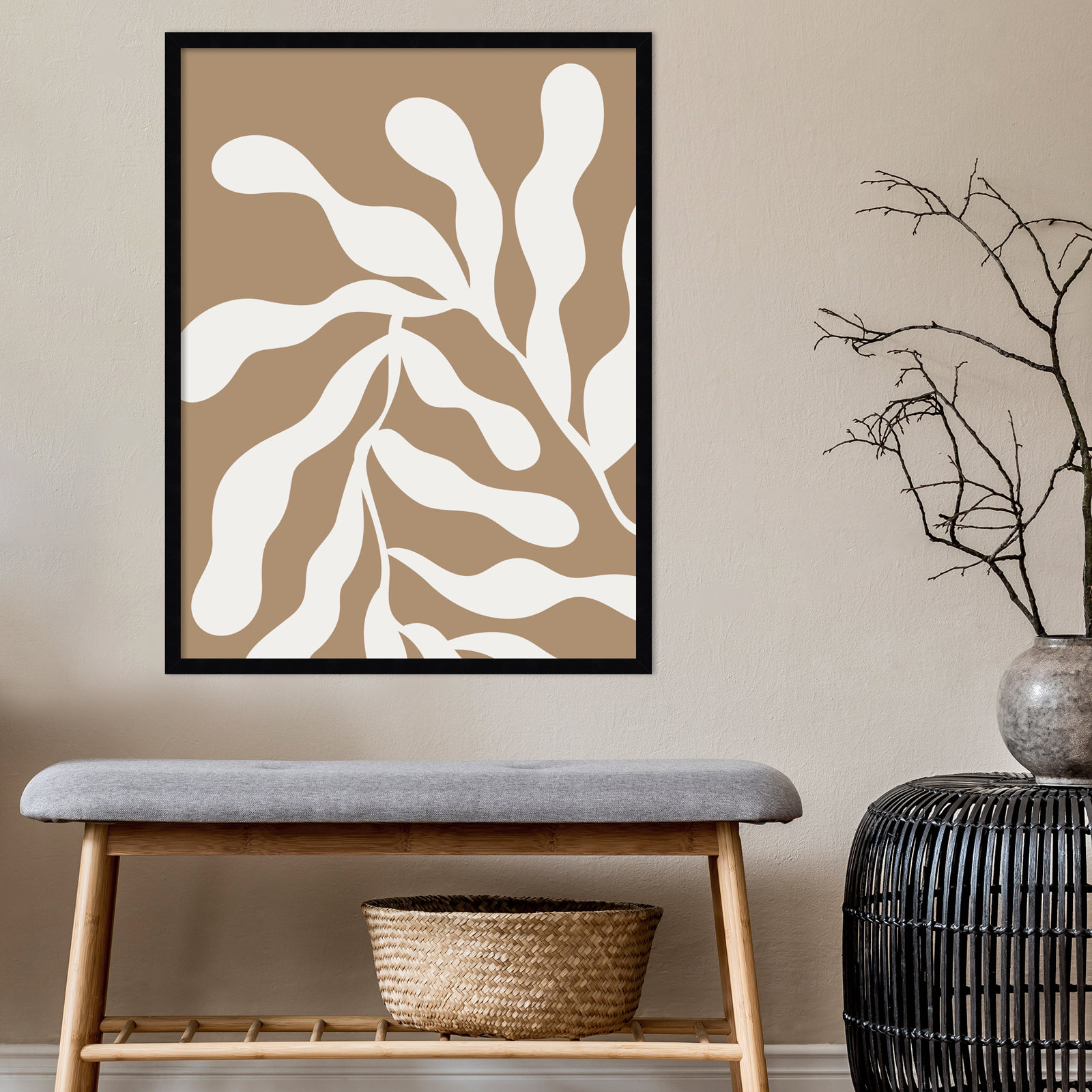 Erminia "Retro Matisse Botanical 1" Print, Black, 33" H x 25" W x 1" D