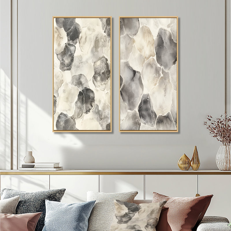 «Gray Gray Circles Scenery I - Abstract Shapes», ensemble de 2 pièces d'art mural, H 32 po x l 32 po, Érable