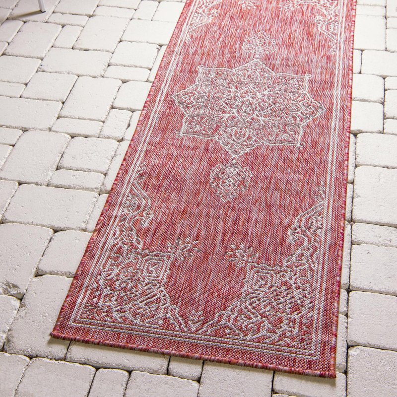 Cowger Oriental Red/White Indoor/Outdoor Area Rug, Runner 2'7" x 10'