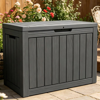 50 Gallons Water Resistant Resin Lockable Deck Box, Outdoor Weather-Resistant Resin Storage Deck Box, Large Lockable Capacity, Versatile Deck Outdoor Storage Bench