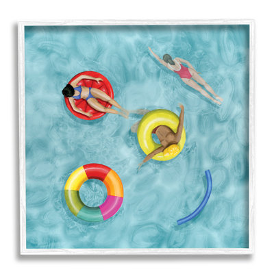 " Swimmers In Pool Inner Tube Cool Blue Water "