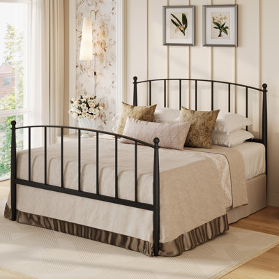 Metal Bed Frame With Victorian Style Iron-Art Headboard And Footboard