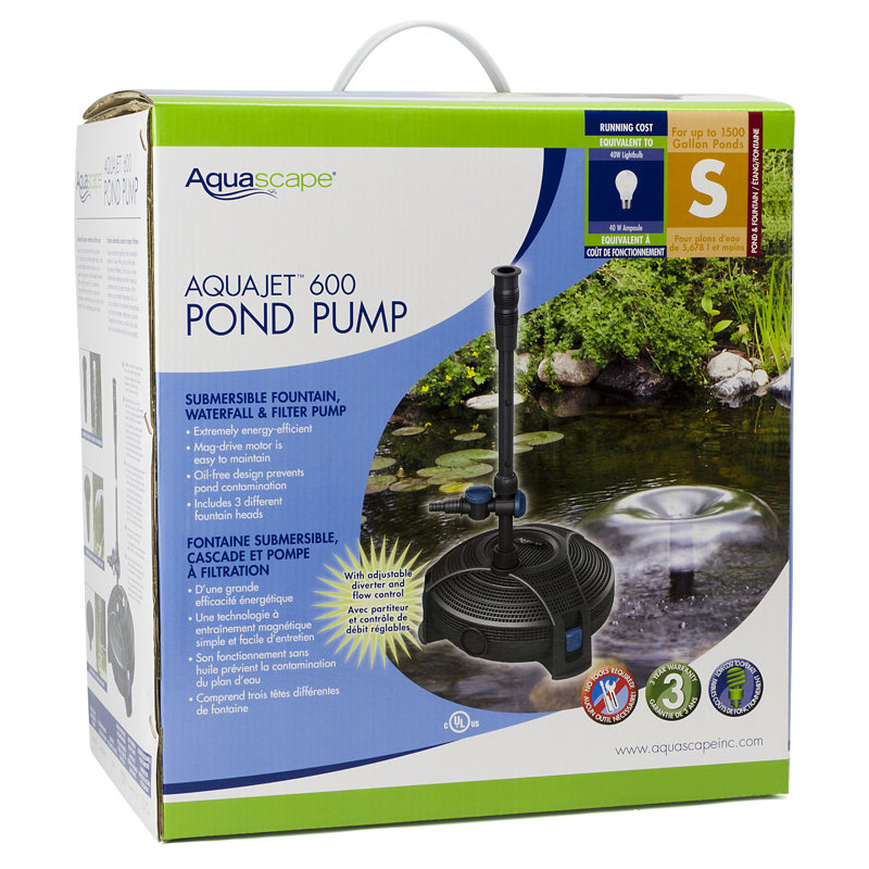 AquaJet 600 Black Submersible Pond Pump with Fountain Heads