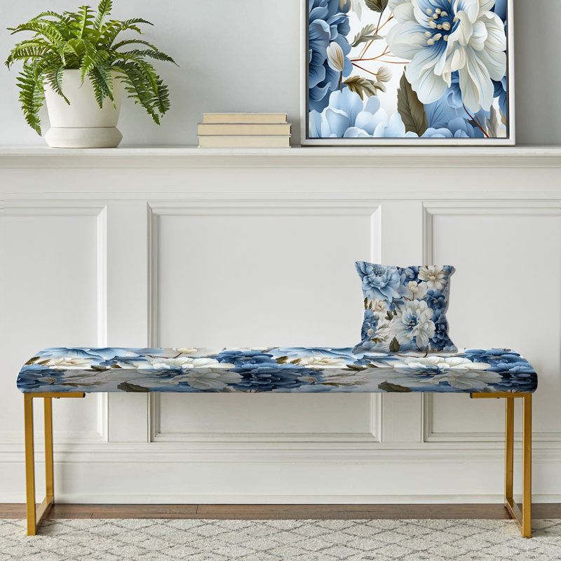 Banc rembourré or, Floral Blue And White Victorian Pattern II