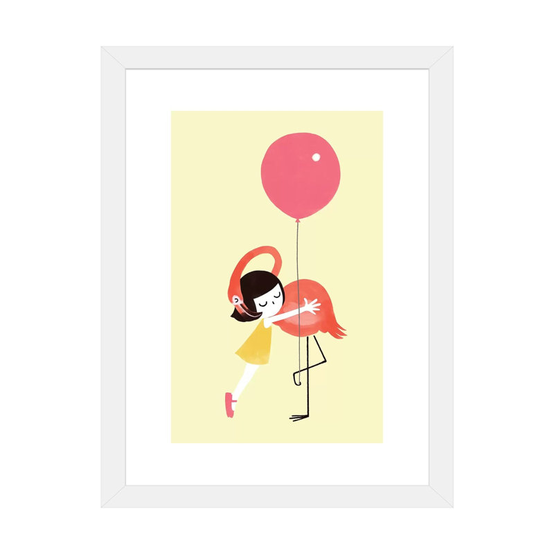 Flamingo Hug par Big Nose Work - impression d'art graphique, Blanc, H 32 po x l 24 po x P 1 po, Papier encadré blanc
