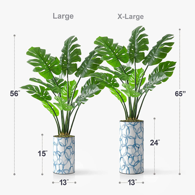 Arbre artificiel dans un pot de fleurs moderne, décoration d'arbre en soie artificielle Monstera (pot et arbre)