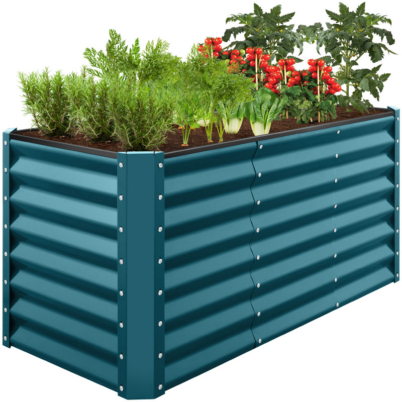 4X2x2ft Outdoor Metal Raised Garden Bed For Vegetables Flowers Herbs - Peacock Blue, Blue, 24" H x 48" W x 24" D