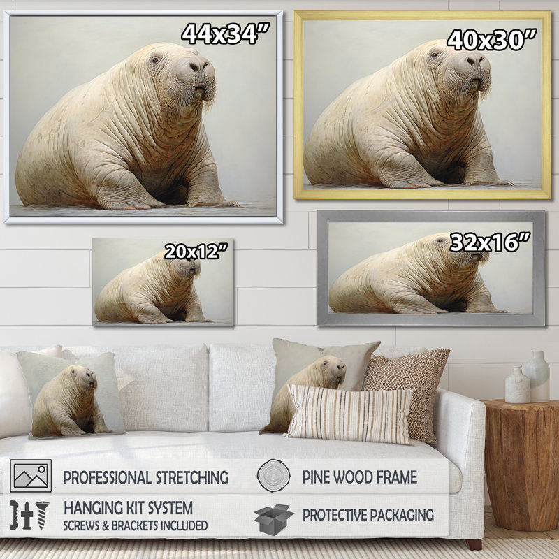 Lazy Walrus Habitat V - Art mural sur toile Morse, Cadre naturel flottant, H 30 po x l 40 po x P 1,5 po