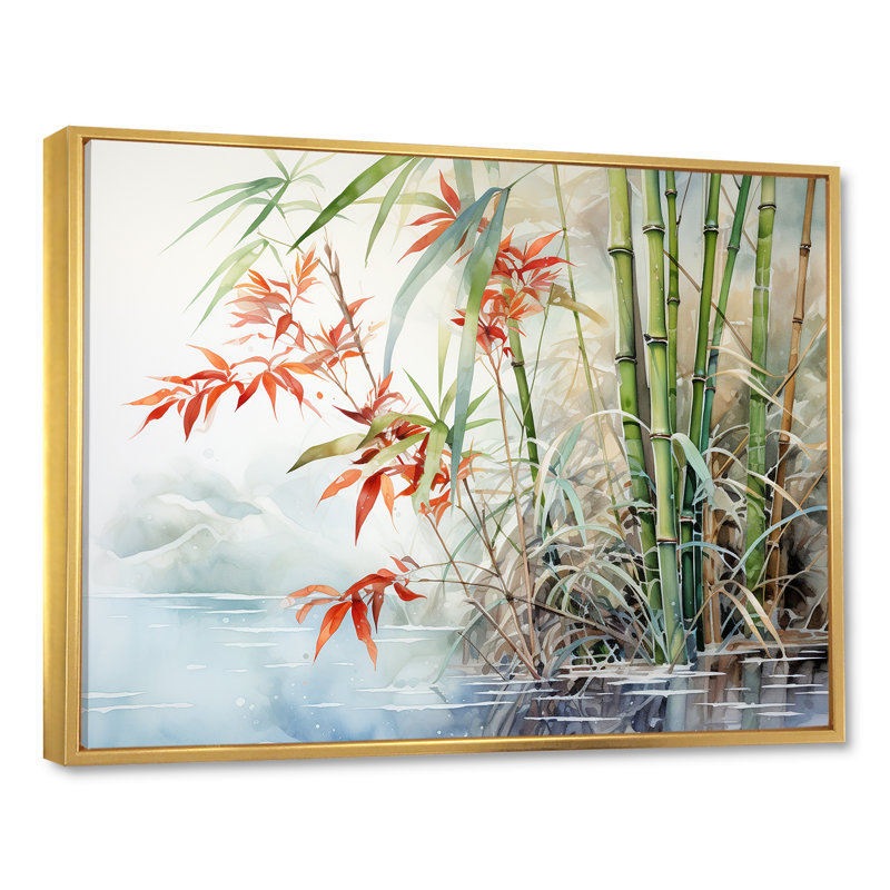«Bamboo Charm In China - Bamboo Canvas Wall Art_106572, H 30 po x l 40 po x P 1,5 po, Cadre flottant doré