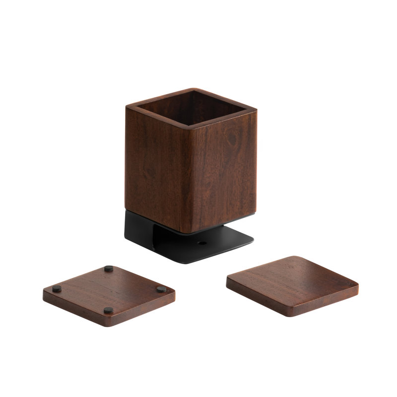 Solid Wood Pen Holder with 2 Coasters, Walnut/Black