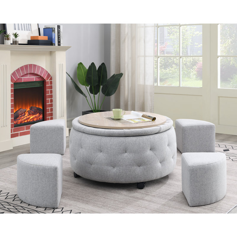 Upholstered Ottoman, Light Gray Polyester