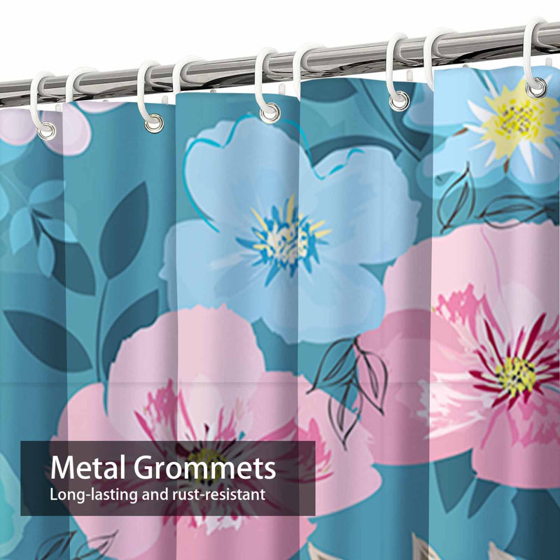 Rideau de douche abstrait à motif floral abstrait rose avec 12 crochets, L 72 po x l 78 po