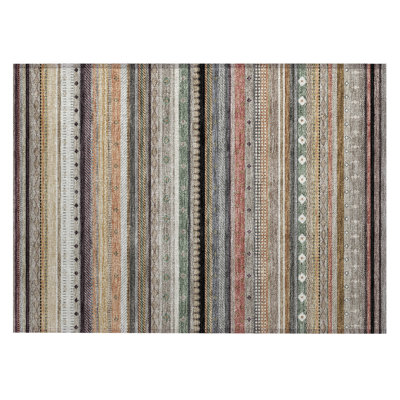 Machine Washable Indoor/Outdoor Husby ACN2218 Striped Rug