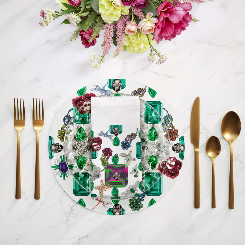 Jewel Box Emeralds Cotton Sateen Dinner Napkins, White
