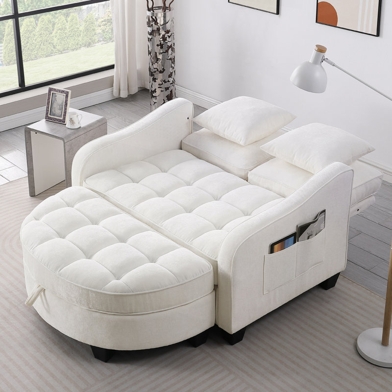 Chenille 2-seater Sofa, Double Sofa Chaise Longue, Beige