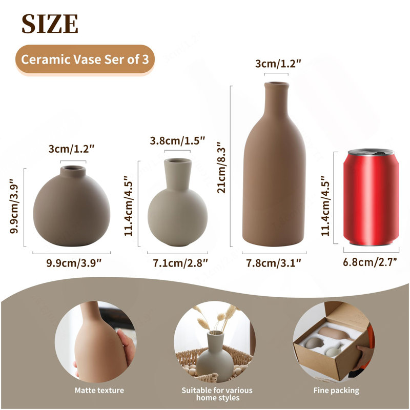 Ensemble de 3 vases en céramique rustique
