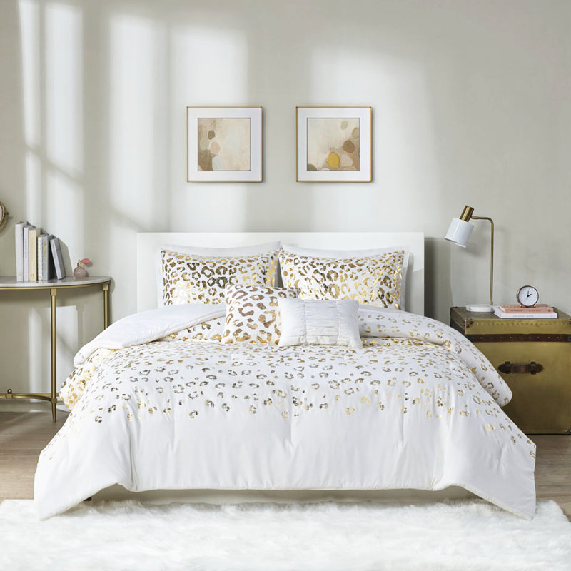 + Or édredon métallique doré pour lit simple TG et imprimé moelleux
