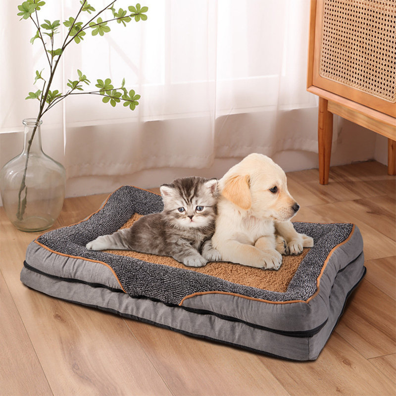 Washable All-Season Dog and Cat Bed, 9 cm H x 50 cm W x 40 cm D, Brown/Grey/Light Grey