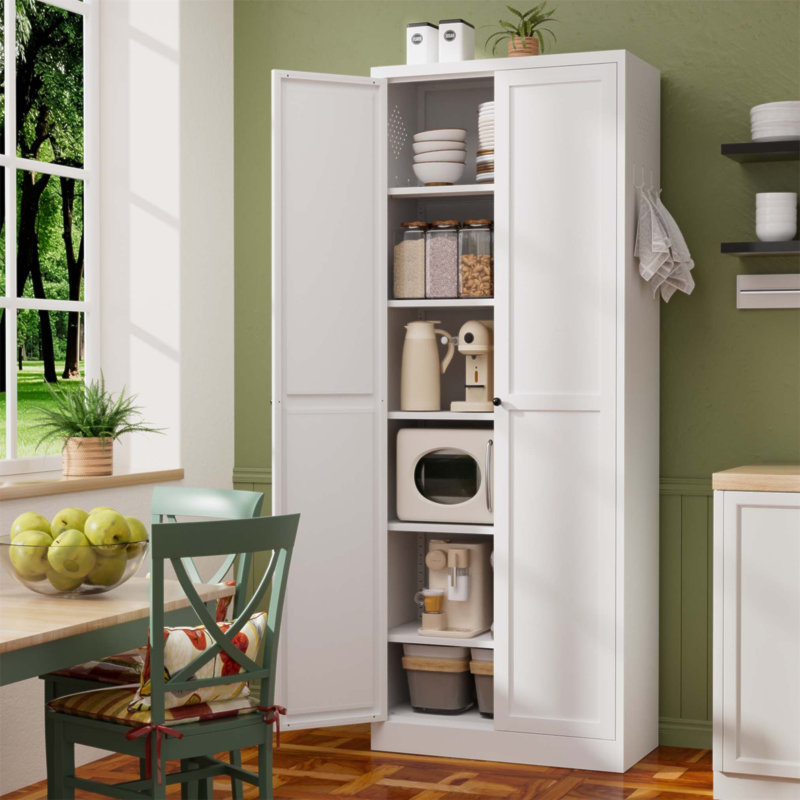 Armoire de cuisine 72 pouces en métal avec tablettes réglables, organisateur autoportant robuste pour le rangement à la maison