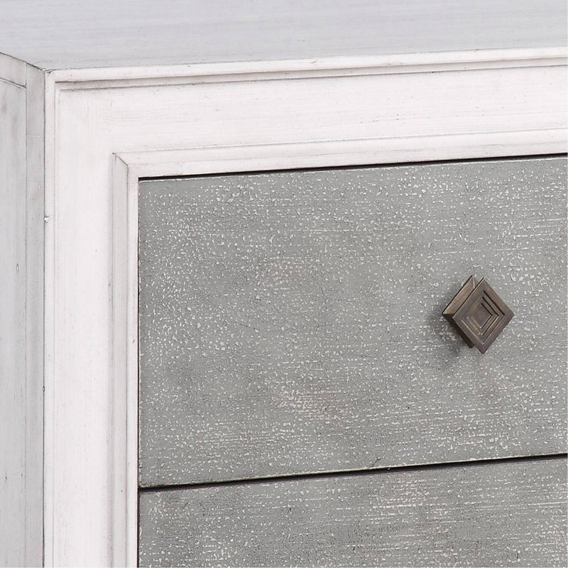 Table de chevet 2 tiroirs gris rustique et blanc vieilli