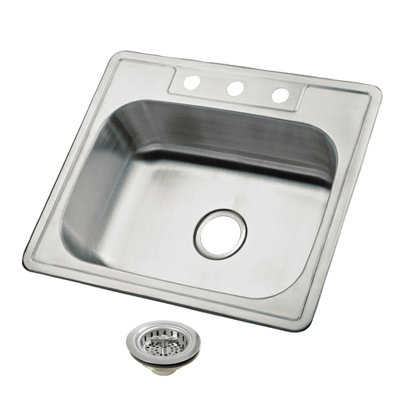 Kingston Brass Carefree 25-Inch Stainless Steel Self-Rimming Single Bowl Drop-In Kitchen Sink With 3-Hole Drain And Strainer