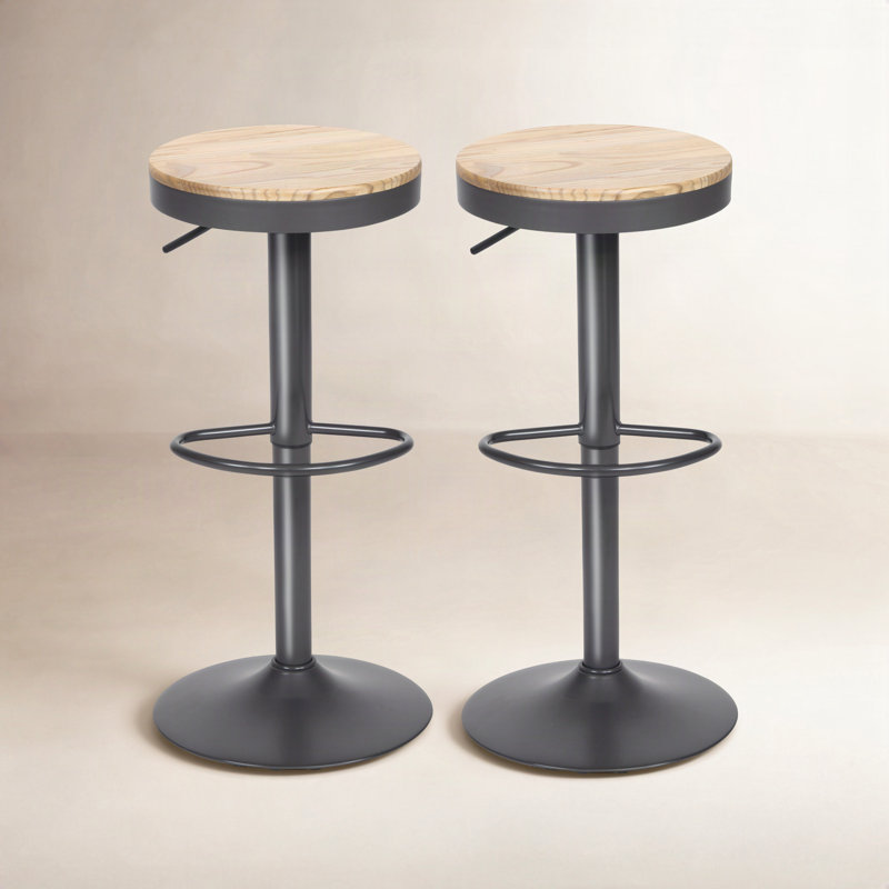 Tabouret de bar pivotant en bois massif l 15,2 po Jaina , 2, Brun / Gris
