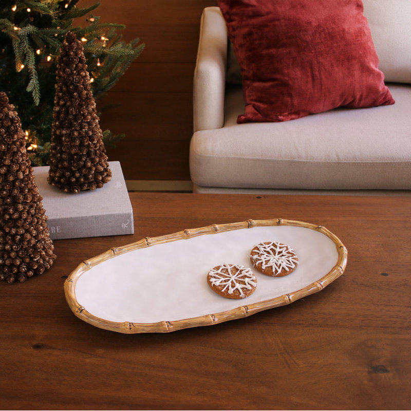 Vida Melamine Platter, 1.5" H x 18" L x 8" W, White/Natural